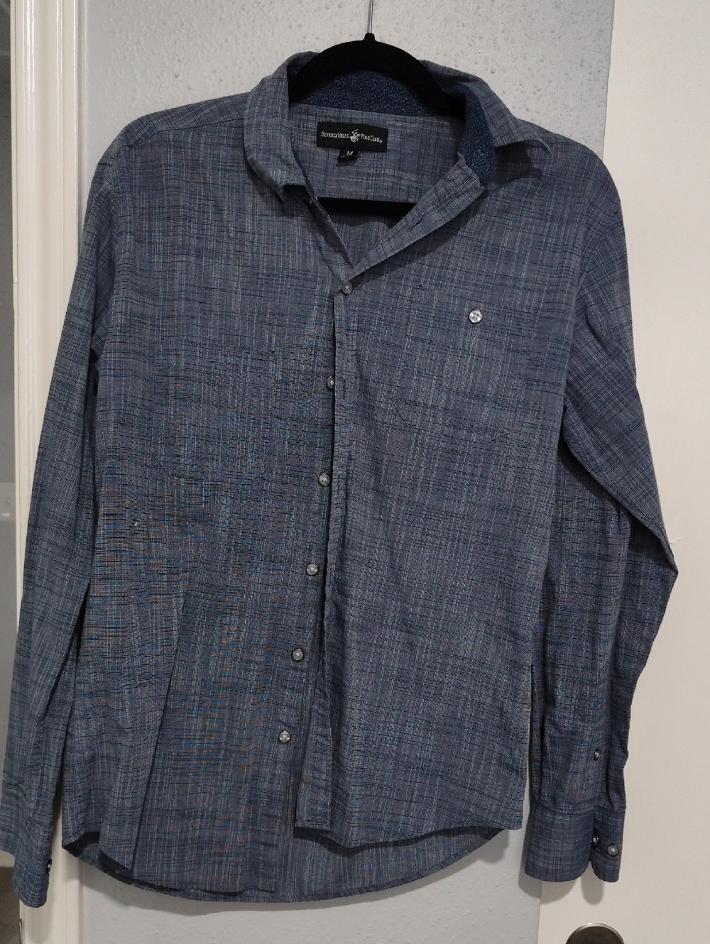 Sean John Gray-Blue Textured Plaid Button-Down Shirt